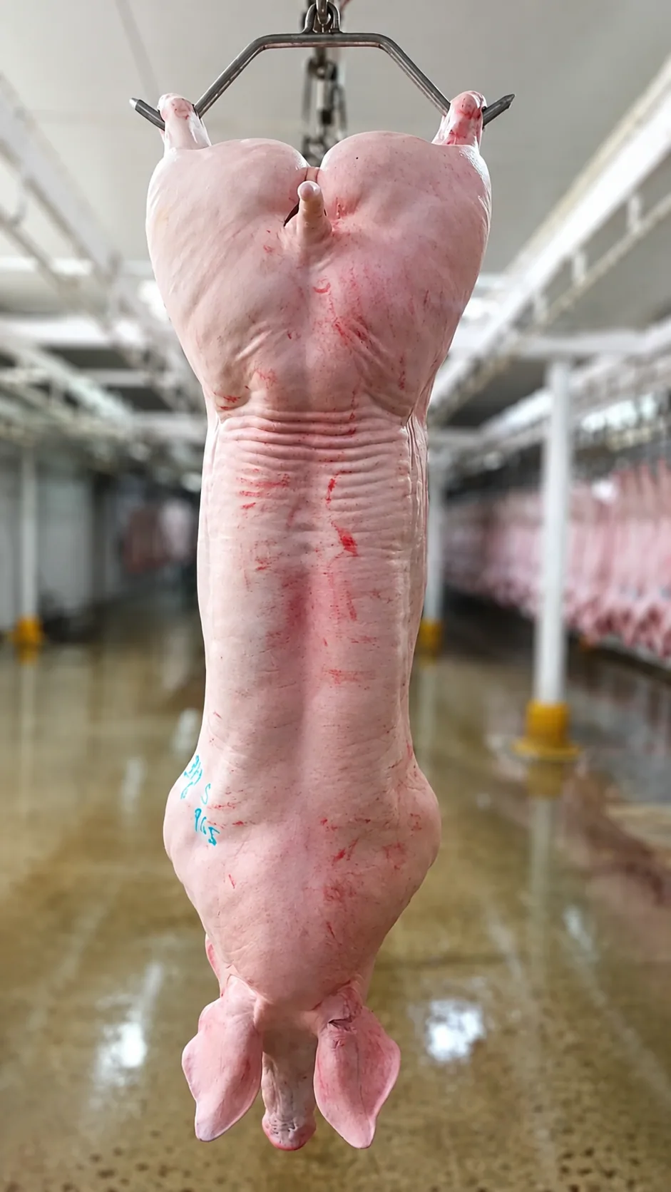 Carcasa de cerdo en una línea de procesamiento
